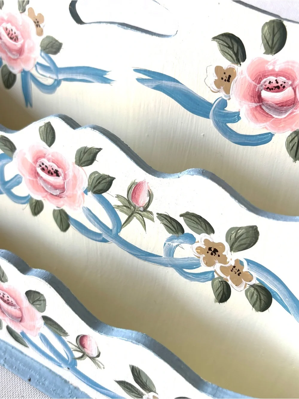 Letter Organizer Scalloped Wood Hand Painted Cottagecore Floral Vintage Organize